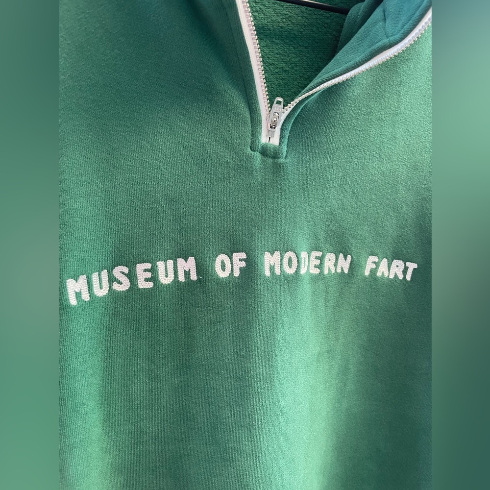 Green “Museum of Modern Fart” sweater, soft/vintage style hardly worn. Like new